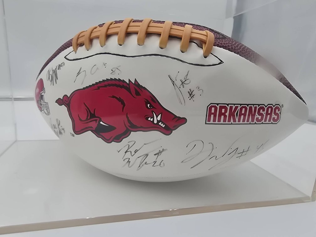 Arkansas Razorbacks Autographed Football in Display Case