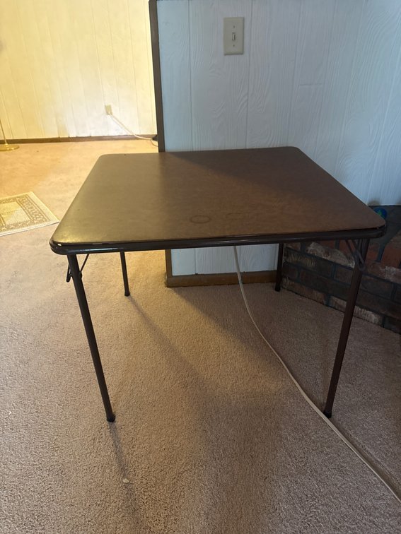 Folding Card Table with Brown Top and Metal Legs