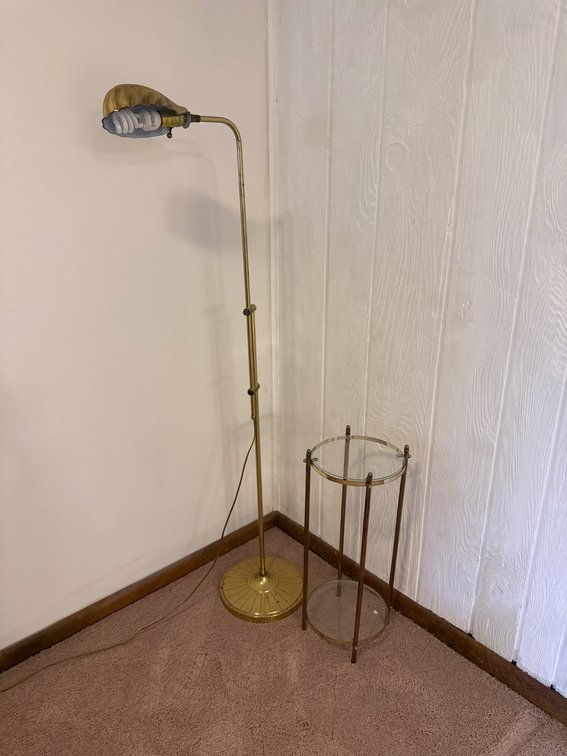 Brass Floor Lamp and Glass-Top Side Table