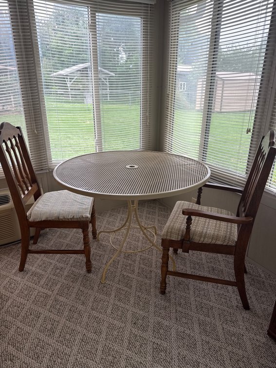 Metal Mesh Round Patio Table with Wooden Chairs