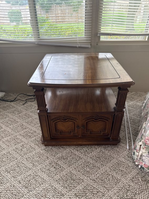 Wooden Side Table With Storage Cabinet and Shelf