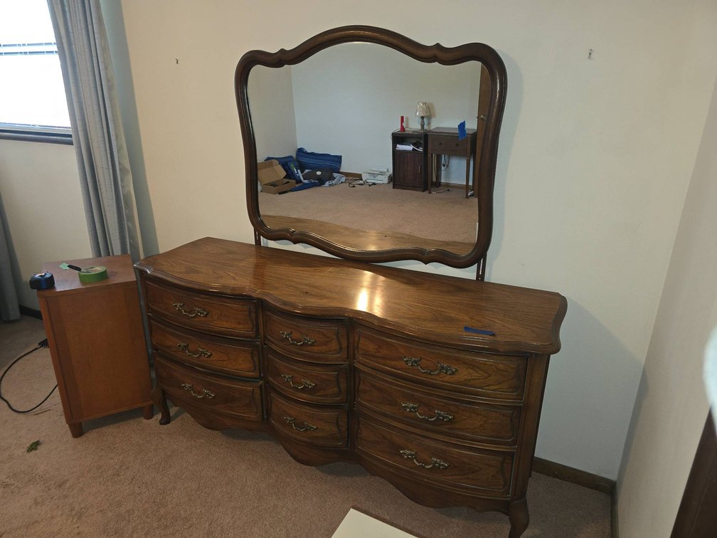 Wooden Dresser With Mirror and Brass Handles
