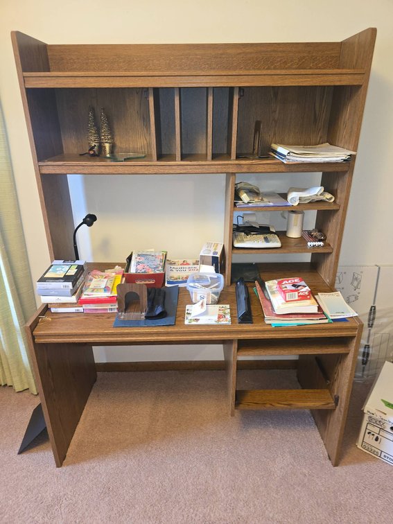 Wooden Computer Desk With Hutch and Contents Included