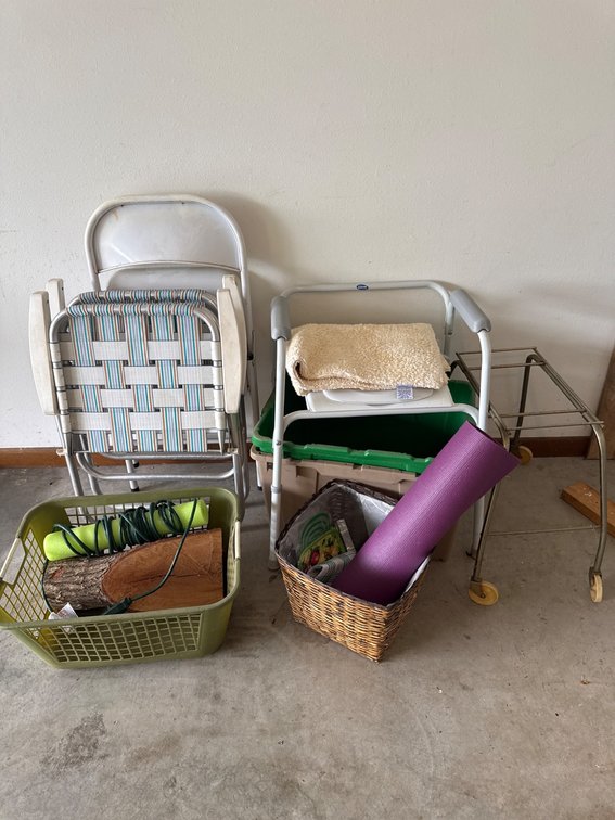 Chairs, over the toilet seat, Baskets, and Miscellaneous Items