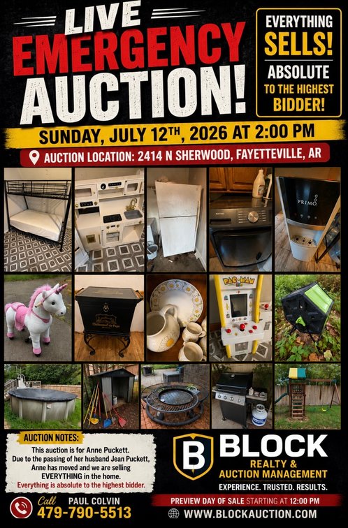 Image for Live Emergency Auction Sunday, July 12th at 2pm