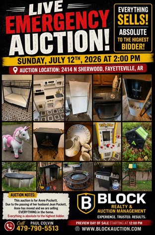 Image for Live Emergency Auction Sunday, July 12th at 2pm