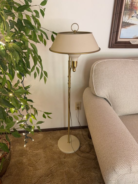 Brass and Cream Adjustable Floor Lamp, 46 Inches Tall