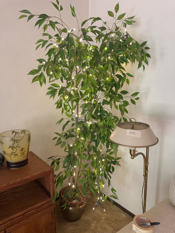 Artificial Ficus Tree with Lights, 6.5 Feet Tall in metal Pot