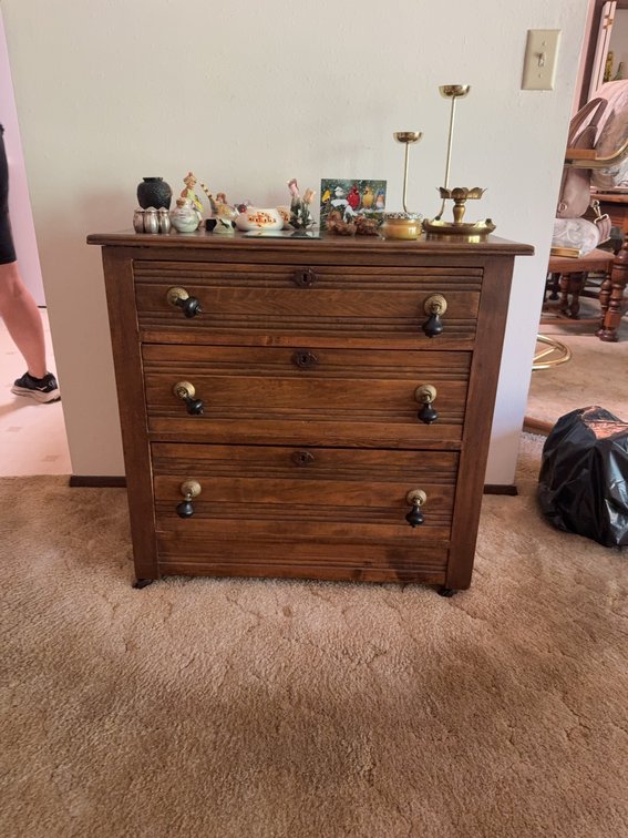 Wooden Three-Drawer Chest, 30" Wide, 28" Tall, No Contents Included
