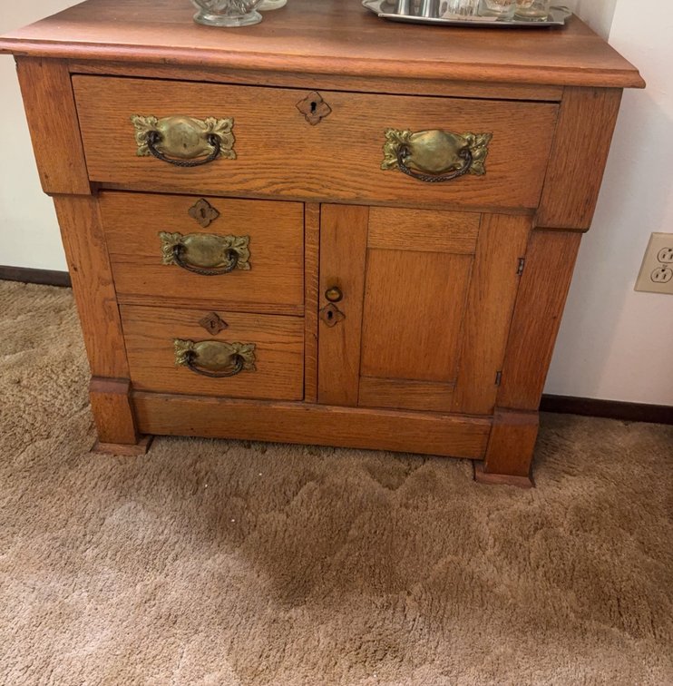 Wood Sideboard Cabinet with Brass Hardware, 30x15x28 Inches