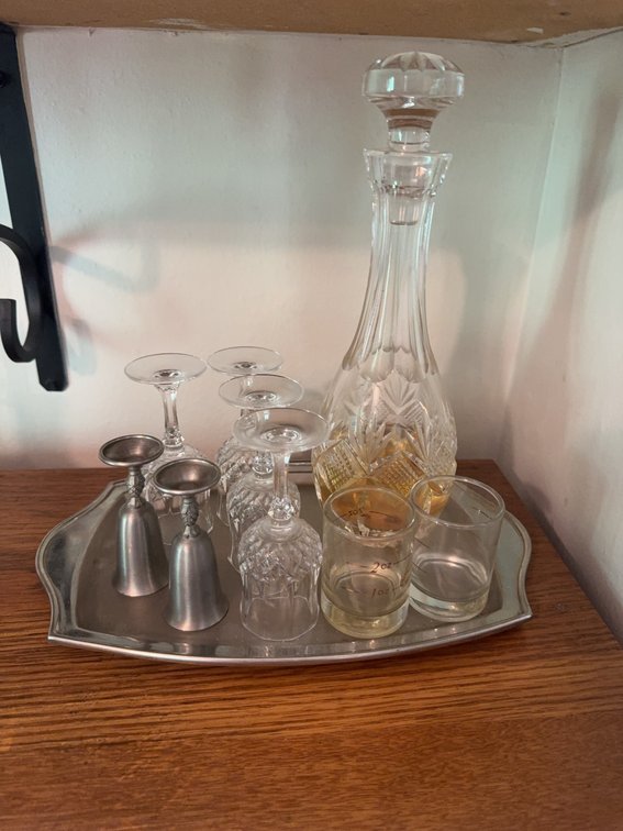 Crystal Decanter Bar Set with Glassware and Stainless Jiggers