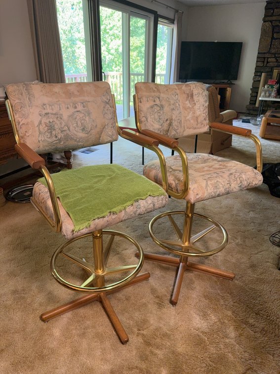 Upholstered Swivel Bar Stools With Brass-Tone Bases