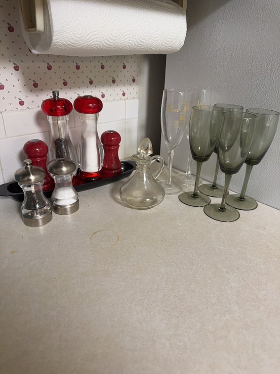 Glassware, Salt and Pepper Mills, and Decanter Lot