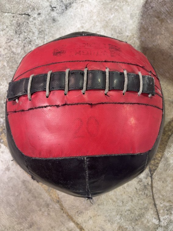 20 Pound Red and Black Leather Medicine Ball