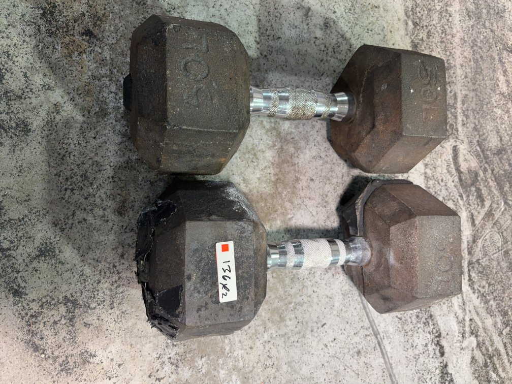 50 lb Hex Rubber-Coated Dumbbells with Metal Handles