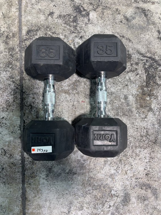 York 35 Pound Rubber Hex Dumbbells