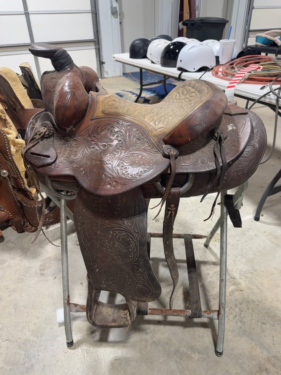 Tooled Leather Western Saddle With 14” Seat, Marked No. 50 5- 62