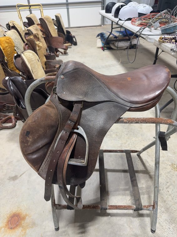 Leather English Horse Saddle With Stirrups, 17 Inch Seat