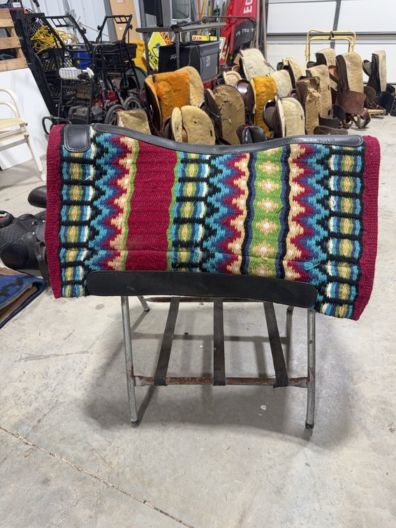 Wool Saddle Pad with Woven Colorful Design, Approximately 31" x 32"