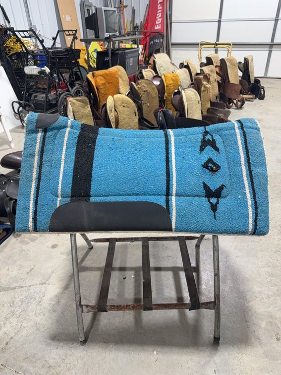 Blue Western Saddle Pad with Black Accents, Approximately 29" x 31"