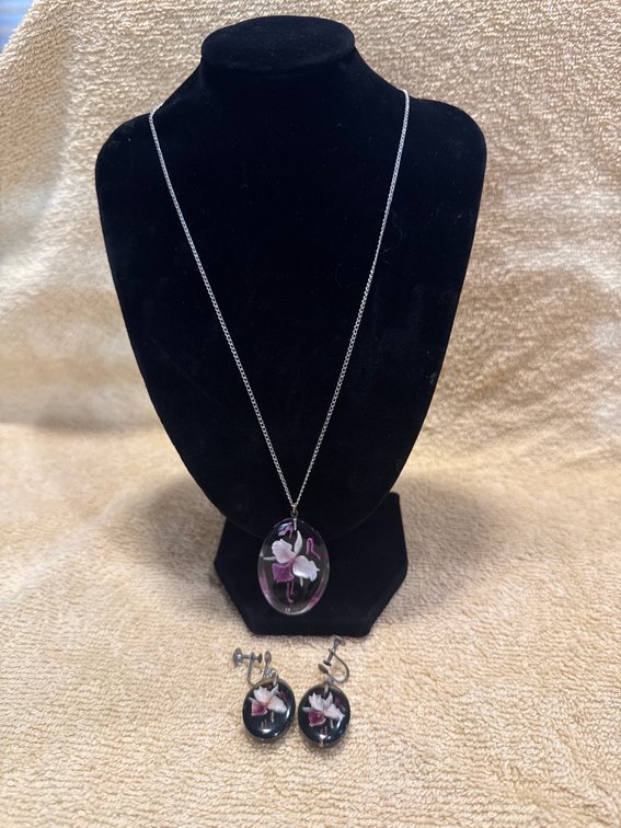 Vintage Resin Encased Orchid Jewelry Set