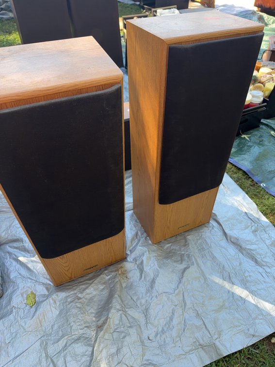 Sharp Floor Standing Stereo Speakers Wood Grain Cabinets