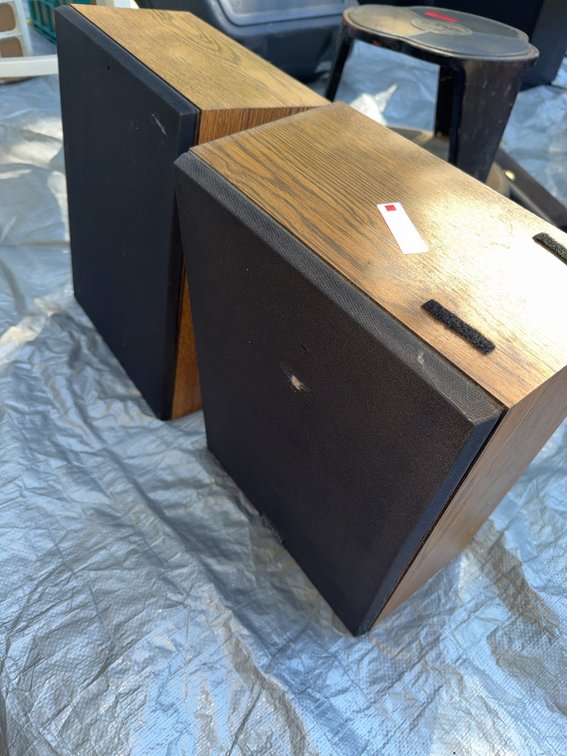 Pair Jensen Bookshelf Speakers Wood Veneer Black Cloth Grills