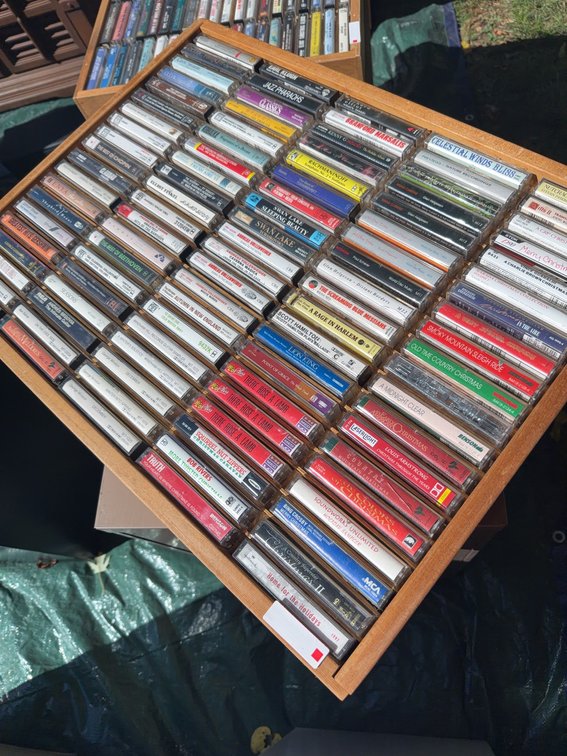 Music Cassette Tapes in Wood Organizer Drawer