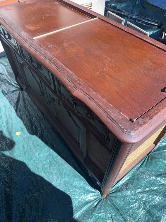 Magnavox Console Stereo Cabinet With Radio, Turntable, and LP Records