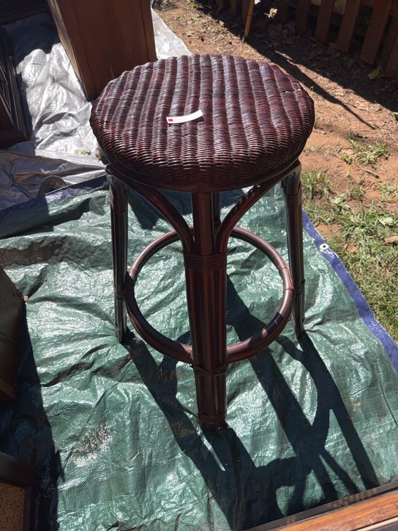 Round Wicker and Wood Bar Stool with Footrest