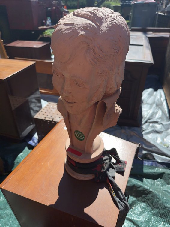 Terracotta Elvis Presley Bust on Pedestal Base with Glazed Details
