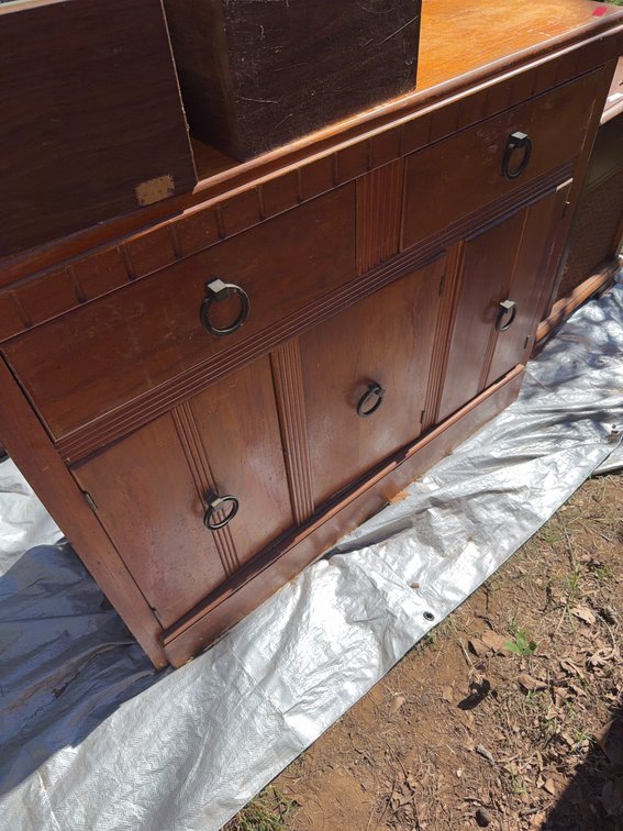 Wooden Sideboard With Drawers and Cabinet Doors, Metal Pulls