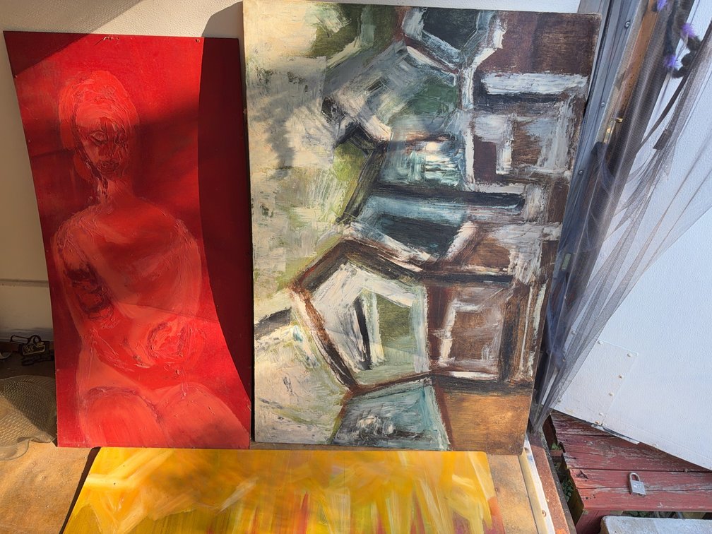 3 Large Abstract and Figurative Paintings Approx 3ft x 4ft Each