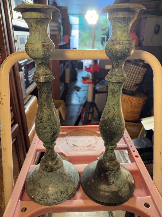 24in Metal Candlesticks with Patinated Finish, Made in India