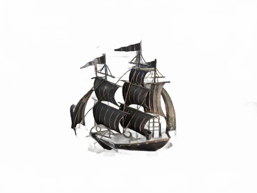 Metal Ship Model, Crystal Sphere, and Figurines