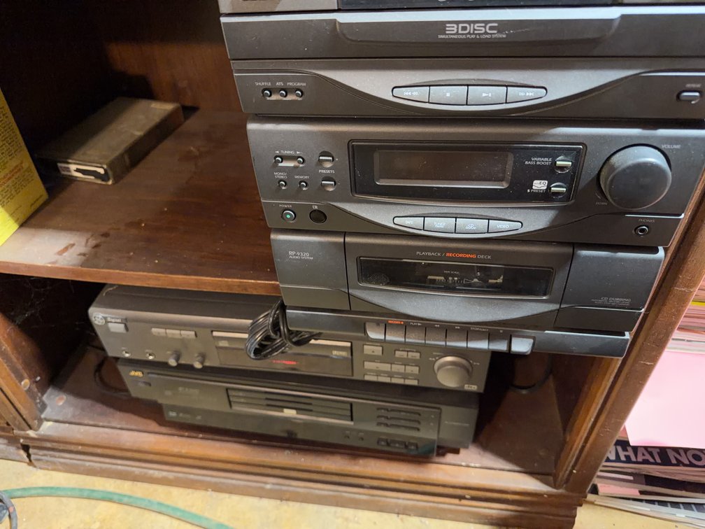 RCA Stereo System With 3-Disc CD, Cassette, JVC 3-DVD, and Yamaha AV