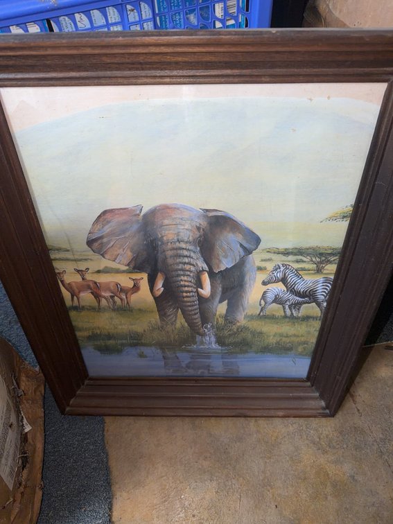 Framed African Wildlife Print With Elephant, Zebras, and Antelope