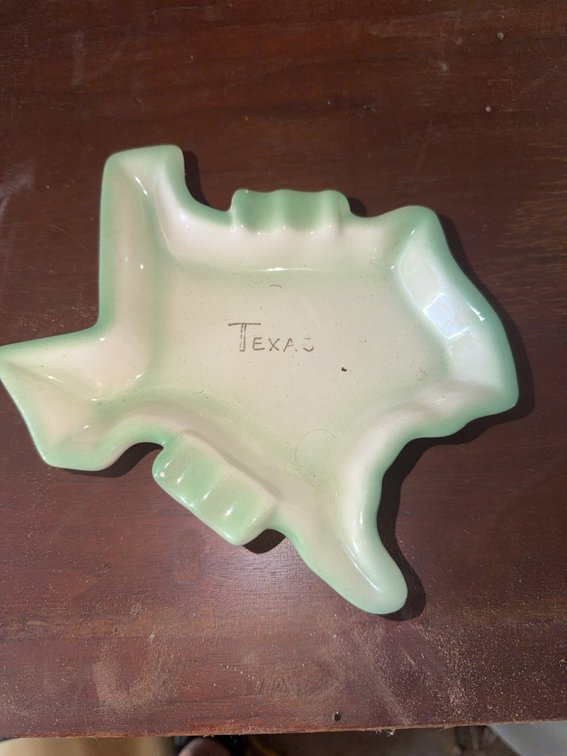 Metal 4-Drawer File Cabinet With Contents and Texas-Shaped Dish