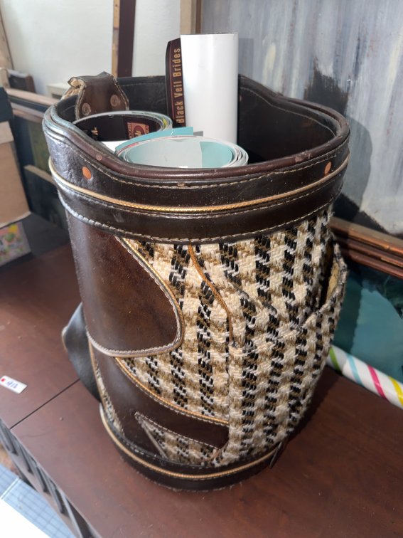 Leather Golf Bag With Woven Panels And Lakewood Country Club Tag