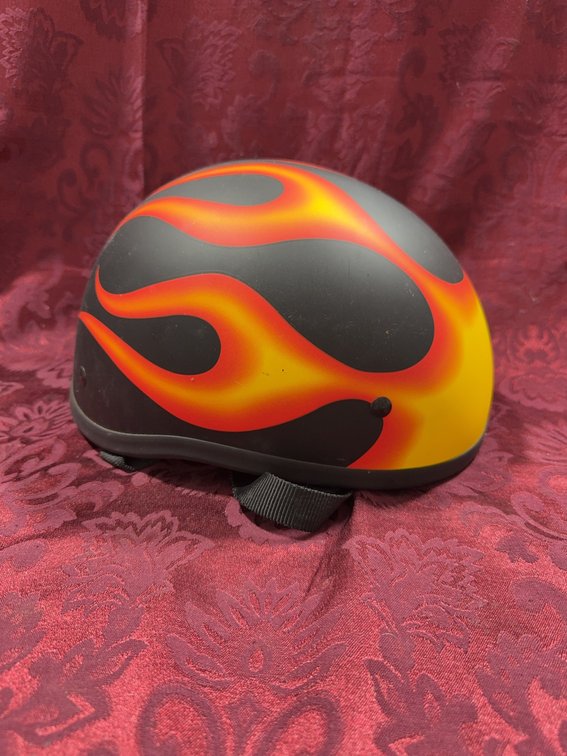 Skid Lid DOT Helmet, Size S, Matte Black With Flame Design