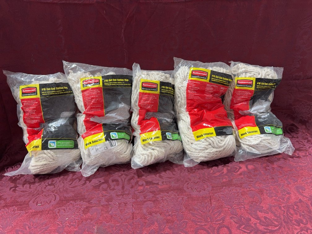 5 Rubbermaid #16 Cut-End Cotton Mop Heads Sealed Packages