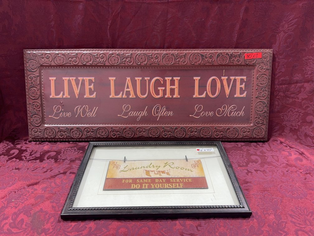 Framed Decorative Wall Signs, 30x11 in and 16x10 in