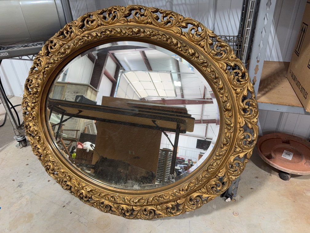 Ornate Oval Wall Mirror with Gold Gilt Frame, Approximately 39 x 33 Inches