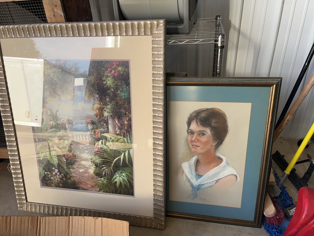 Framed Art Lot: Jackie Nichols Portraits and Garden Print Signed