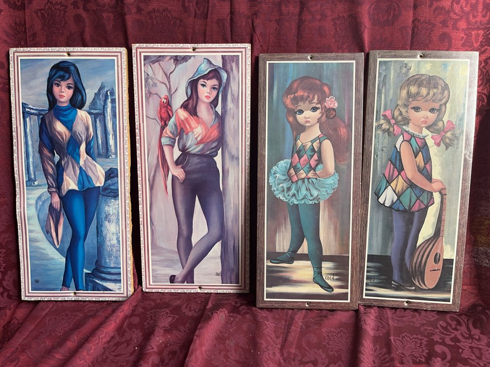 4 Big Eyed Girl Art Plaques 23x9 in