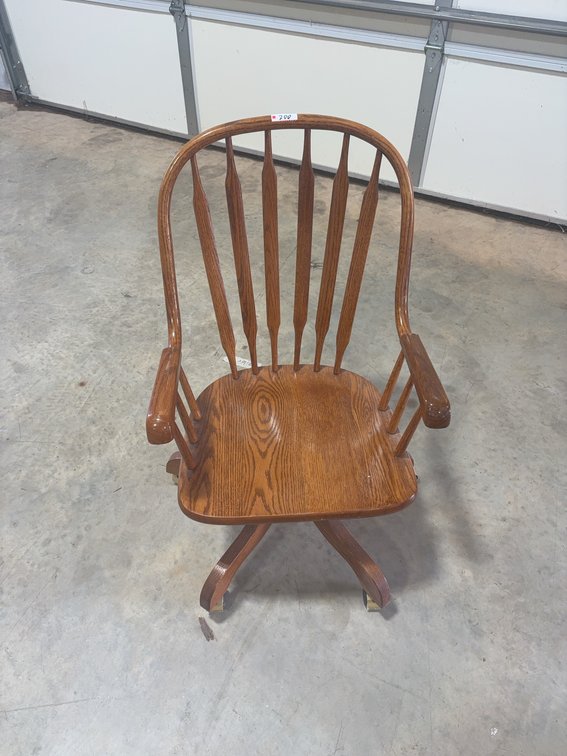 Oak Windsor-Style Swivel Desk Chair with Casters