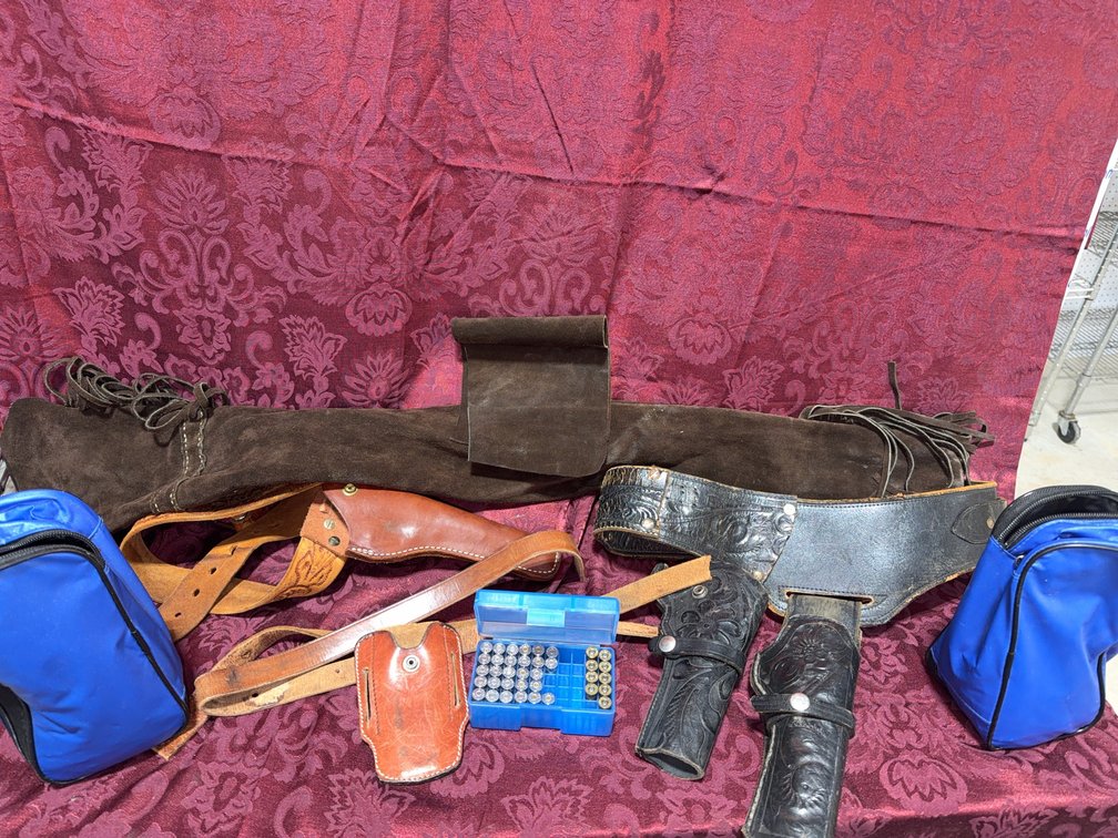 Leather Western Holsters, Cartridge Belts, .38 SPL & .22 Ammo Lot