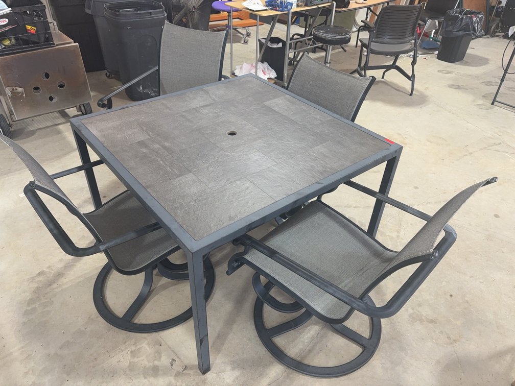 Patio Set With Four Mesh Swivel Chairs And Square Tile-Top Table, 42x42x29 Inches