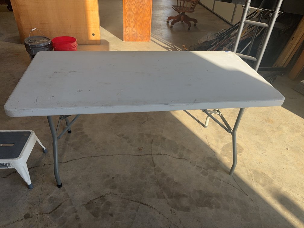 Rectangular Folding Table With Metal Legs And Plastic Top, Approx. 6 Feet