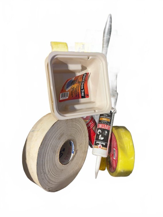 Container of Painting, Drywall, and Repair Supplies Mixed Brands